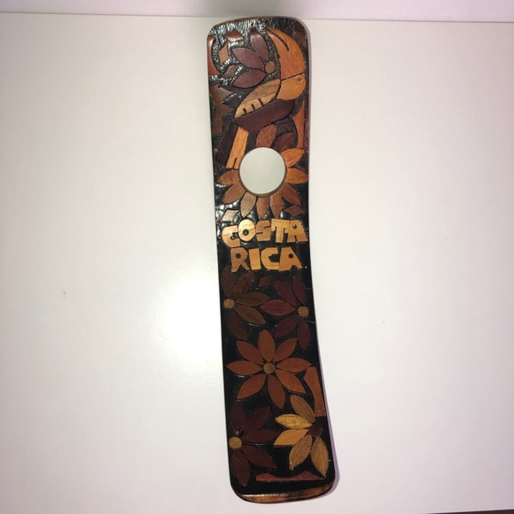 Costa Rica Wood Carved Floral Wine Bottle Holder